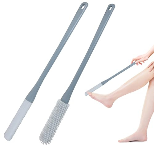 OWIIZI Zehenreinigungsbürste, 39,9 cm, Fußschrubber in der Dusche mit langem Griff, Silikon-Fußbürste, weiche Haut, Peeling, Lotion, Applikator für Senioren, ältere Menschen, Männer und Frauen, 2