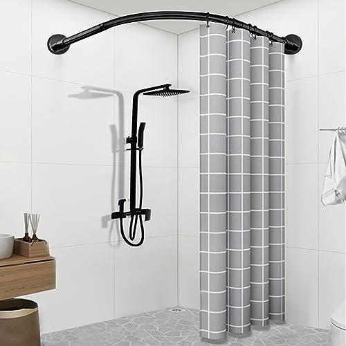 APHTOCF Viertelkreis Duschvorhangstange, Eckduschstange, Duschvorhangstange Schwarz L Form, Bohrer Oder Ohne Bohrer, für Badezimmer Dusche Badewann(Size:D 70-95cm x 105-165cm,Color:Schwarz)