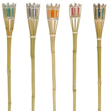 Gartenfackel 5er Set mit Citronella-Kerzen im Glas für Outdoor, Bambusfackel Länge ca. 76,5 cm