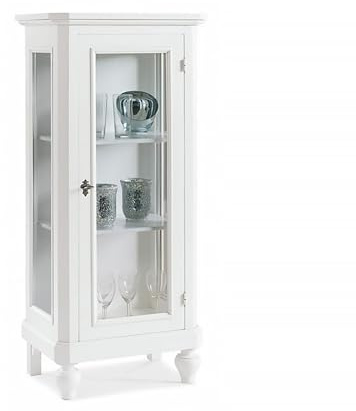 Mar.c.a. Design - Vitrine für Wohnzimmer aus Pappelholz Nussbaum dunkel oder weiß matt mit Holzablagen und Seitenwänden aus Glas - Arte Povera Made in Italy - Maße 60 x 40 x 131 h (Weiß matt)