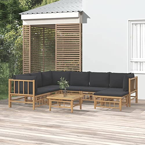 Faroom Gartenlounge Set Bambus Lounge Gartenmöbel Set Loungemöbel Set Bambus Balkon Lounge Sofa Outdoor Balkonmöbel Kleiner Gartengarnitur Sofagarnitur Dunkelgrau 8-tlg-Type-25