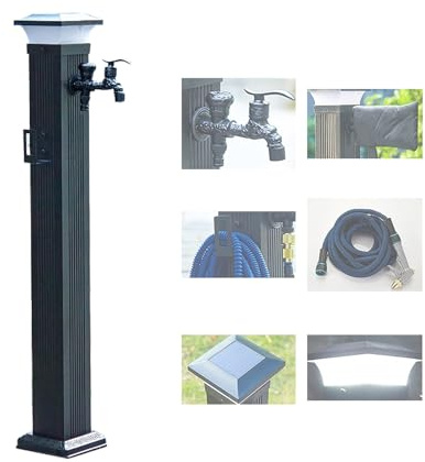 Wassersäule, Solaraufladung, Standbrunnen Garten, Bewässerungswaschen im Hinterhof, Garten Wasserzapfsäule aus Aluminiumlegierung mit Wasserhahn und Sprühpistole(104cm/41in)