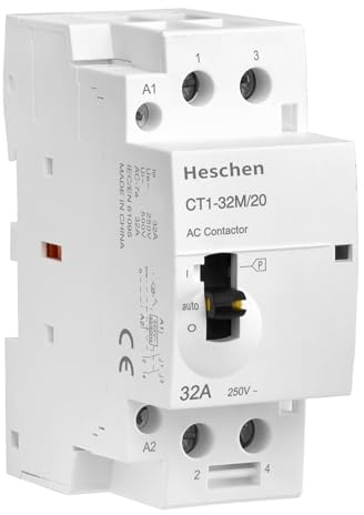 Heschen modulär hushålls-AC-skydd, CT1-32M/20, 32A, 2 poler, 2NO, två normalt öppna; 220 VAC spolar, 35 mm DIN-skenmontering, med manuell kontrollbrytare