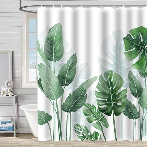 FAIRYGATE Badevorhang Badezimmer Gardinen Duschvorhang 180x180 mit Haken Shower Curtains Textil Anti Schimmel Wasserdicht Waschbar Duschvorhänge Grüne Pflanzen für Badezimmer Badewanne B8008