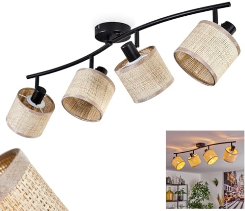 HOFSTEIN Deckenleuchte Sabadim, verstellbare Deckenlampe aus Metall/Papiergeflecht in Schwarz/Beige, Leuchte im Boho/skandinavischen Design (Ø 12 cm), 4 x E14, Wohnzimmer, Esszimmer, Schlafzimmer