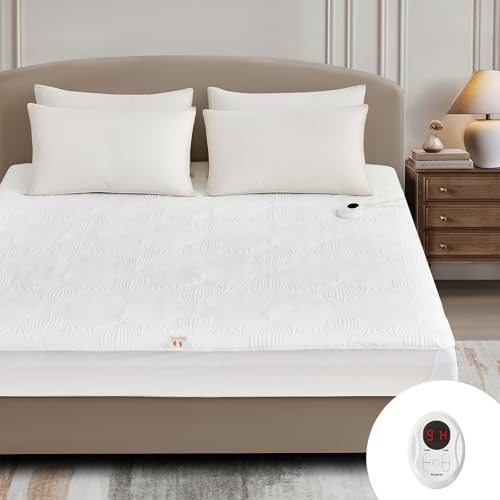 Bwarm Heated Mattress Pad ETL Certified Flower Bed Warmer with 9 Heat Settings, 1-12 Hours Auto Off Deep Pocket, Machine Washable, White (Twin)