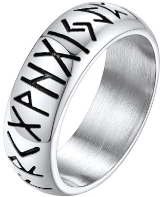 Supcare Herren Ring Edelstahl Viking Rune Fingerring für Männer Punk Wikinger Schmuck Siegelring Hip Hop Bandring Edelstahlringe Herren Statement Ring Punk Verlobungsring Modeshcmuck für Vatertag