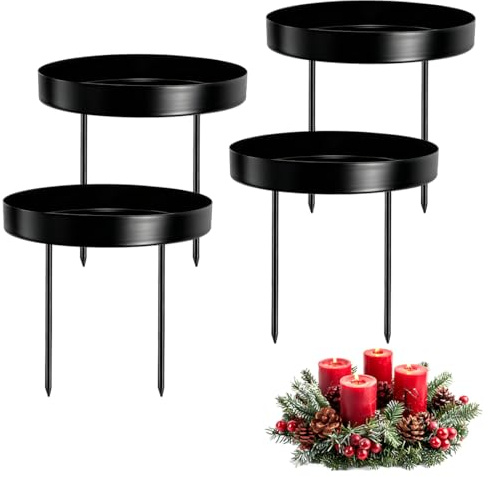 4 Stück Kerzenhalter Adventskranz Schwarz, 8,5cm Kerzenhalter Metall, Kerzenständer mit Spitzen, Kerzenteller für Adventskranz Stumpenkerzen Tischdeko, Partydekoration, D1