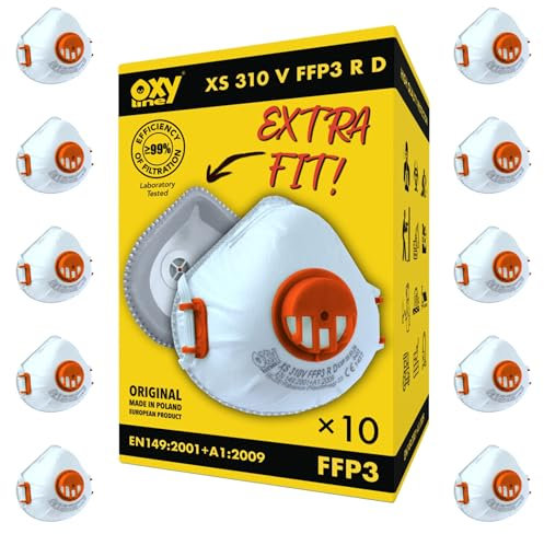Oxyline XS 310 V FFP3 R D Wiederverwendbare Halbmaske Staubmaske Atemschutzmaske Schutzmaske mit Ventil, EXTRA FIT 10 Stk