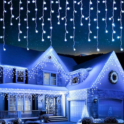 EcoNour Icicle Lights Outdoor Christmas Lights 1000 LED 35M Cool White Decorations String Fairy Lights with Timer for Xmas Garden & Party | Mains Powered Clear Cable