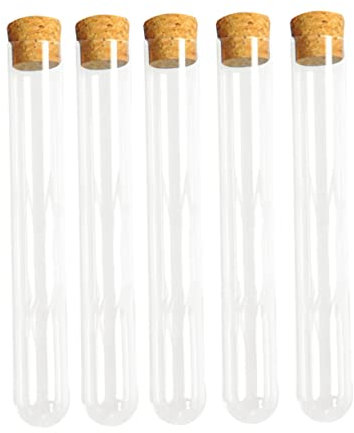 HAWILLOSCH 20pcs Glass Test Tubes 20x150mm Cork Stoppers and Cleaning Brush, Flat Bottom Scientific Storage Tubes for Liquids and Powders, Small Glass Vials for Laboratory Use