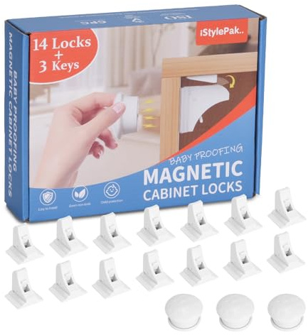 Paquete de 14 cerraduras magnéticas de seguridad para niños para armarios y cajones, sin taladro, fácil de instalar, cerraduras extrafuertes con 3 llaves incluidas, perfectas para niños pequeños y