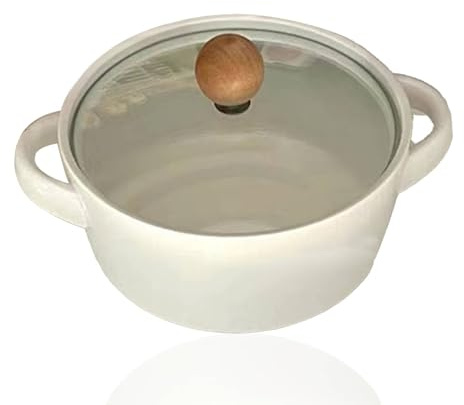 Jwthee Bols à soupe de 6 pouces avec doubles poignées et couvercles, bols à soupe à l'oignon français Bol en céramique avec couvercle Bols à soupe allant au four Bols à soupe blancs pour
