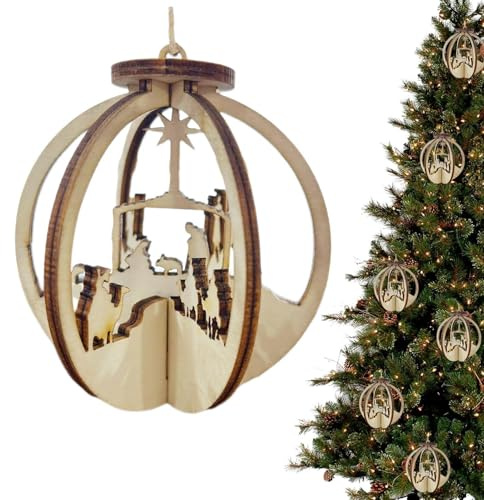 Decoración de belén para Navidad, belén de madera tallada, decoración para árbol de Navidad, decoración de temporada de invierno, accesorios de escena, para interiores y exteriores