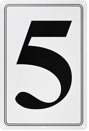 M METERXITY Aluminum Number Sign 5 11.8 Inch, Black Text On White | Rust Free Waterproof Reflective Plate, for Garden, Door, Mailbox, Parking Lot, House Number Wall Decor Sign