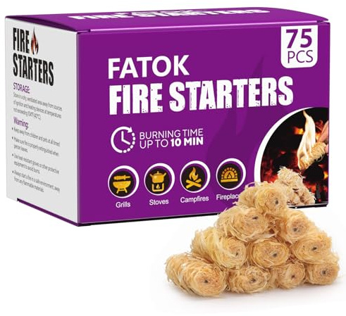 FATOK 75pcs Fire Starter, Natural Tumbleweed Fire Starters for Campfires, Fireplace, Fire Pit, BBQ, Chimney, Pizza Oven, Pellet Stove & Wood, Charcoal Starter for Grill (75pcs)