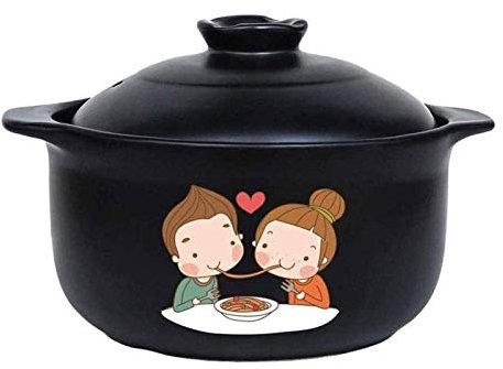CVQJL Cacerola de Cerámica con Tapa, Cazuela de cerámica Redonda Negra/cazuela de Barro/cazuela de Barro/Utensilios de Cocina de cerámica