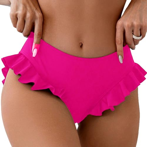 Rayson Slip Bikini da Donna Curvy Estate Semplice Pantaloni da Nuoto con Volant Costume da Bagno per Spiaggia e Piscina(Rosa,XL)
