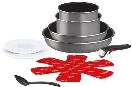 Tefal Ingenio Easy Cook & Clean – Batterie de Cuisine 10 Pièces, Poignée Amovible, Revêtement Antiadhésif, Tous Feux (sauf Induction). Fabriqué en France