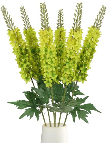 ICBOX 6PCS Delphinium Artificial Flowers 29.5 Realistic Green Silk Flowers | Faux Snapdragon Flower Long Stem Fake Hyacinth Silk Larkspur flower with Stem for Tall Vase Wedding Home Garden Decor (Green)