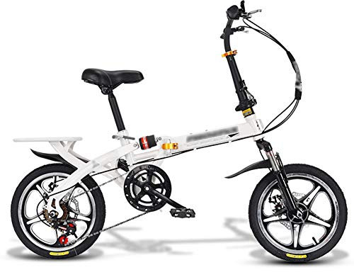 Faltrad Fahrrad Klapprad, 16 Zoll 7-Gang Tiefeinsteiger Stahlrahmen Faltbares Kompaktfahrrad Mit Gepäckträger Komfortsattel Und Schutzblechen Für Erwachsene,Black-C