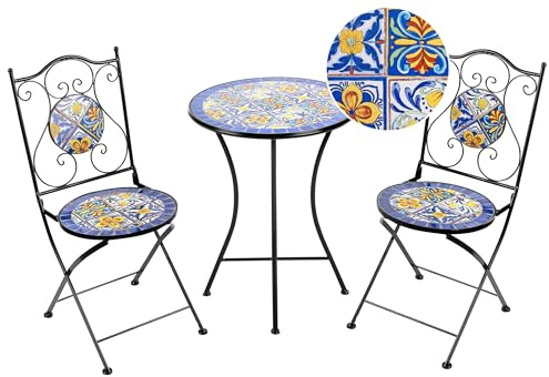 Beliani Balkonset 3-teilig Eisen schwarz Mosaik Tisch mit 2 Stühlen klappbar Coriano