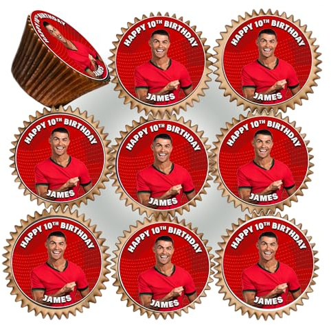 30 x FOOTBALL FAVOURITE PLAYER BIRTHDAY PERSONALISED EDIBLE ICING 3.8 cms CUPCAKE TOPPERS DECORATIONS FB-100