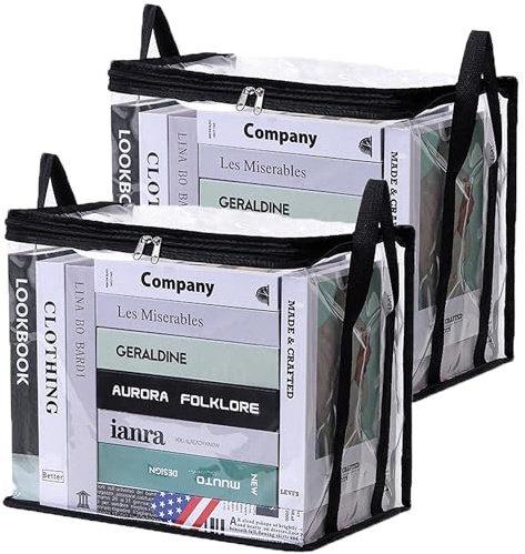 QSLKI Lot de 2 Sacs De Rangement pour DVD, Étuis De Empilables Portables pour CD, Jeux Vidéo, Livres, Résistant À l'eau, en PVC Transparent, pour Films/Vidéo/Jeux/Blu-Ray/Musique (38x27x32cm)