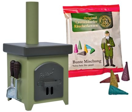 Crottendorfer Forno per affumicatura, in lamiera fine, colore: antracite/verde, con confezione di prova e posate da forno, altezza: 15 cm, prodotto in Germania