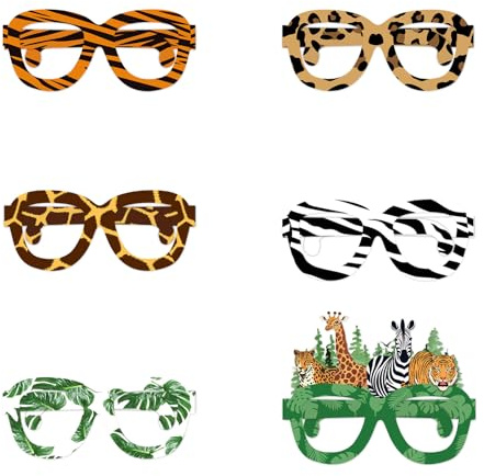 Shamoparty 12 Stück Dschungel Tier Brille Fotografie Gegenstände, Kinder Party Dekoration Zubehör, Brille Maske, Tier Thema, Spaß Party Gegenstände, Jungen und Mädchen Geburtstag Party Dekoration