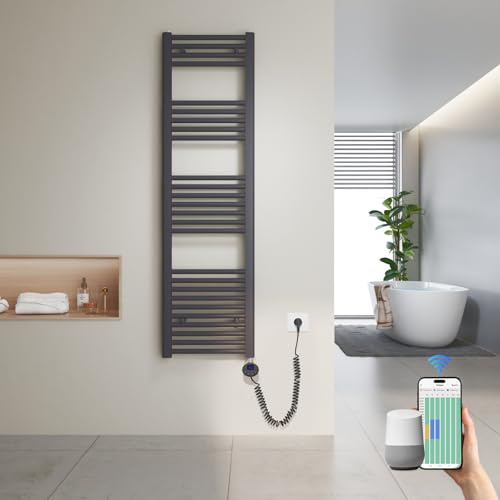 Heilmetz Scaldasalviette Elettrico WiFi 140x40cm Antracite, Termoarredo Bagno con Termostato Smart e App, Controllo Vocale Alexa/Google Home, 500W