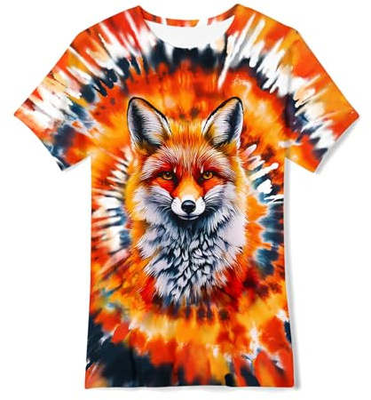 TUONROAD T Shirt per Bambini e Ragazzi Stampa 3D Maglietta con Girocollo Batik Volpe Tshirts Partys 6-8 Anni