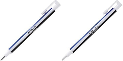 Tombow EH-KUR Präzisionsradierer MONO zero nachfüllbar runde Spitze, Durchmesser 2.3 mm, weiß/blau/schwarz 1 Stück (2er Pack)