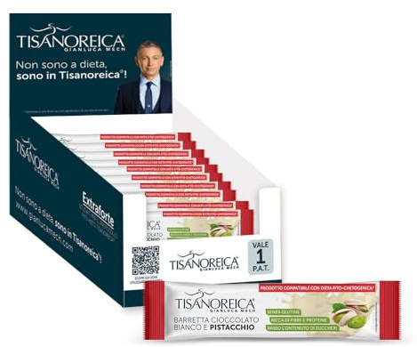 Gianluca Mech | Barretta Cioccolato Bianco e Pistacchio, 15 Pezzi x 35g, Barretta Ricca di Fibre e Proteine, per Dieta Fito-Chetogenica,Senza Glutine