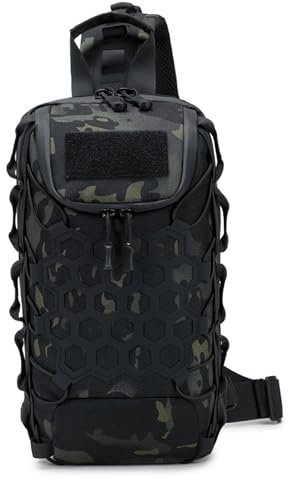 Faroby Schultertasche für Herren, Brusttasche mit Mehreren Fächern, Rucksack mit einem Riemen für den Außenbereich, Schwarz