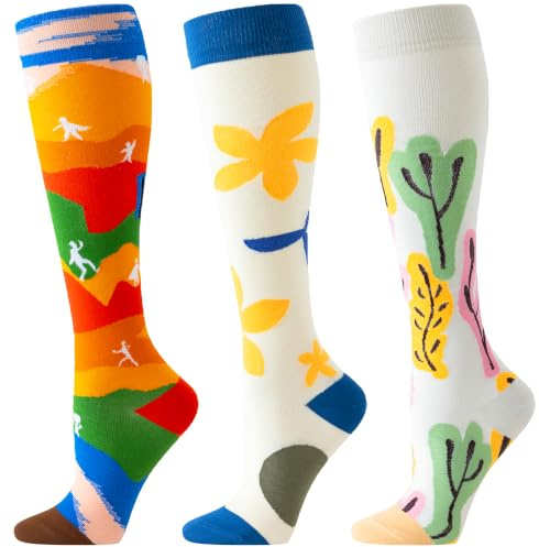 Calcetines de Compresión Mujer Hombre 15-20 mmHg,Medias de Compresión Calcetines Contenitivas para Circulación Sanguínea,Calcetines Deportivos y de Viaje para Running,Vuelo Larga 3 Pares