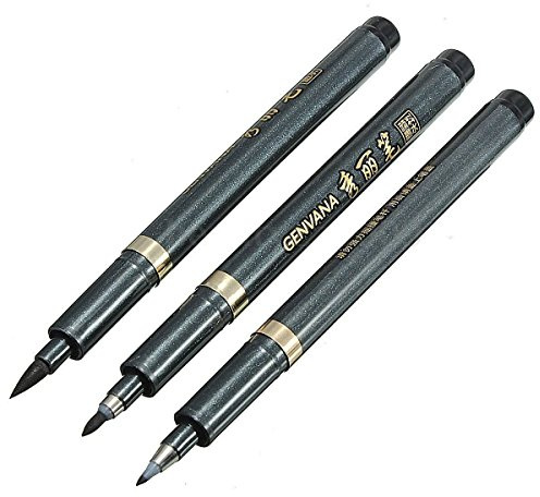 Yosoo 3PZ Wasser Pinsel Waterbrush Stifte Kunst Pinsel die Befeuchtung Kalligraphie Aquarell Stift Stift Bürste Set Manga für Schreiben Zeichnen Beruf - Schwarz