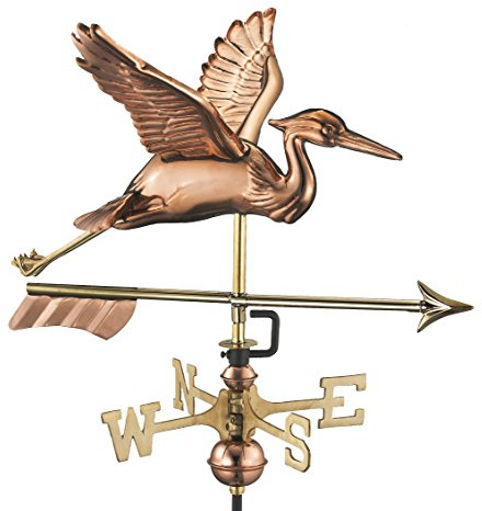 mit blau-Heron mit Pfeil Cottage –, reines Kupfer, Wetterfahne mit Dach Halterung