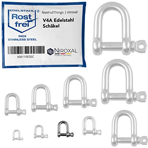 NietFullThings 4 Stueck 6-mm Edelstahl Rund-Scheakel aus V4A Kurze gerade robuste Form Bruchlast 1.500 kg Schäkel 6x21-mm
