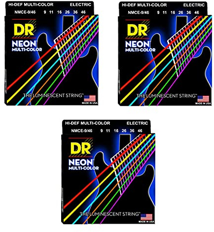 DR NMCE-9/46 - Hi-Def Neon mehrfarbige E-Gitarrensaiten, 009-046, 3er-Pack