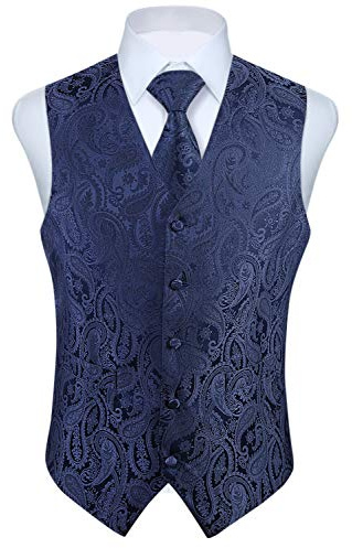 HISDERN Herren FLoral Hochzeit Weste Krawatte Einstecktuch Taschentuch Jacquard Weste Anzug Set