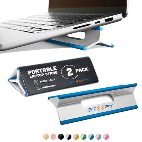 Steepy (2 Pack) - Portable Electronic Device Stand - Lightweight Laptop Stand for Laptops, Smartphones, Tablets, Projectors - Recycled Plastic - Posture Perfection - Cooling Ventilation - Blue Ocean