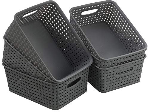 Farmoon 6 Packs Plastic Weave Storage Baskets, Small Kitchen Cupboard Handy Baskets, Grey