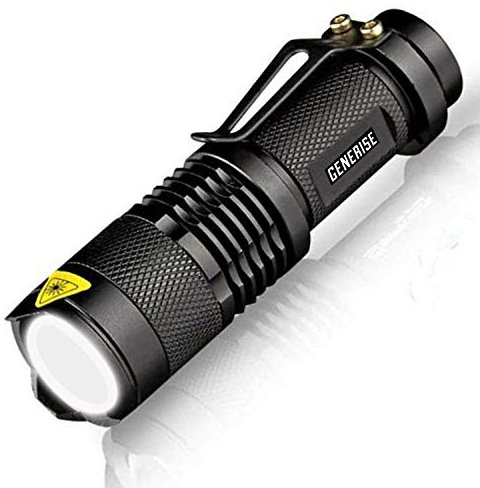 LED Torch GENERISE Flash Light Pocket Torch - Super Bright High Powered Small Torch for Camping, Fishing, Walking etc - Only 1xAA Battery Required