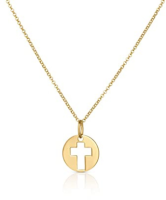 Kokomorocco - Colgante Medalla cruz de Plata - Collar de comunión para niño o niña - Cadena fina ajustable - Plata vermeil