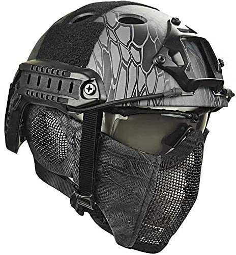 Tactique Airsoft Paintball PJ Type Multifonctionnel Rapide Casque, Et Protection d'oreille Pliable Double Ceinture Demi-Visage en Maille Masque Et Lunettes