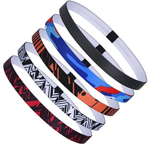 URAQT Sport Stirnbänder Unisex, 5 Stück Elastische, Dünn, Anti-Rutsch Thin Haarband/Kopfband für Damen und Herren