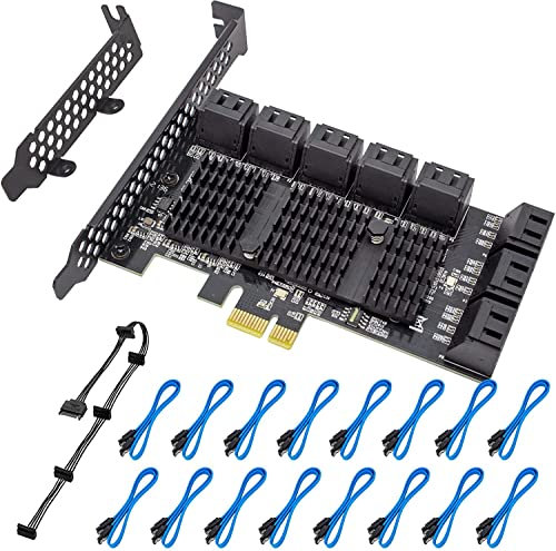 ACTIMED 16 Ports SATA, Carte contrôleur PCIE SATA 6 Gbps, contrôleur SATA 3.0, livré avec 16 câbles de données SATA, Support Carte PCI Express Card 16 appareils SATA 3.0, Support Windows, Mac, Linux.