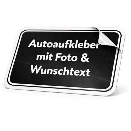 Kiwistar Autoaufkleber selbst gestalten - individueller Fahrzeugaufkleber mit Wunschtext und Foto - UV beständig wetterfest waschanlagenfest - für Auto Heckscheibe und Heckklappe schwarz 20x20 cm