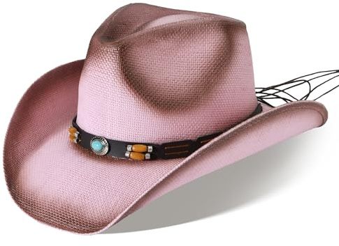 Willheoy Cowboyhut Strohhut Damen Herren Sonnenhut Sommer Strandhut Westernhut Panama Hut Unisex Cowboy Hut Faltbar Strohhut Krempe Sommerhut
